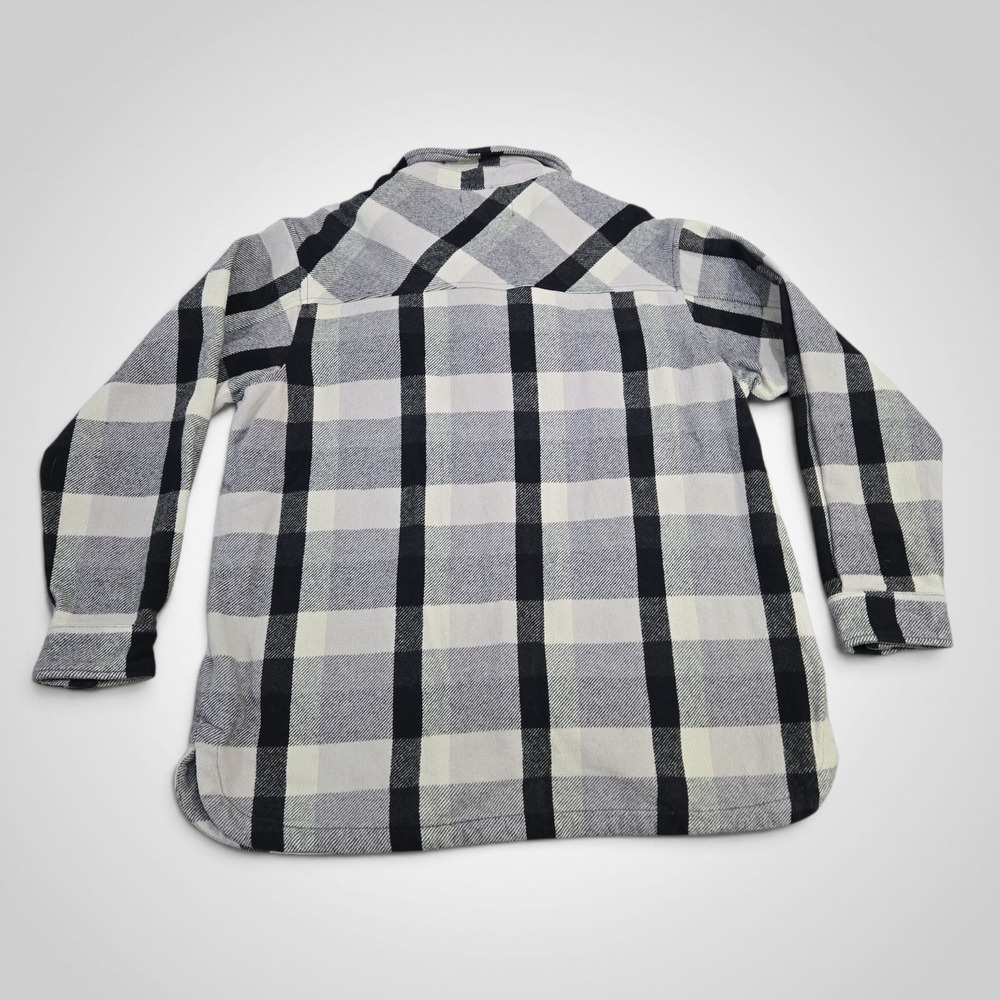 Lucky Brand Mens Plaid Flannel Shirt Jacket Black White Shacket Medium